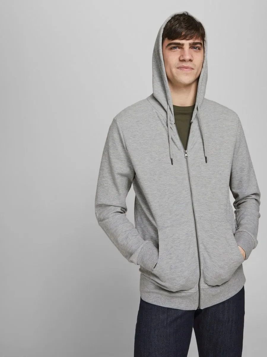 Jack and Jones Basic Zip Up Hooded Sweatshirts in Light Grey Melange