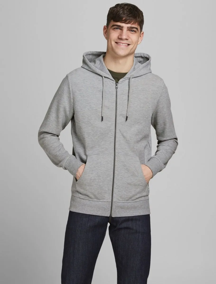 Jack and Jones Basic Zip Up Hooded Sweatshirts in Light Grey Melange