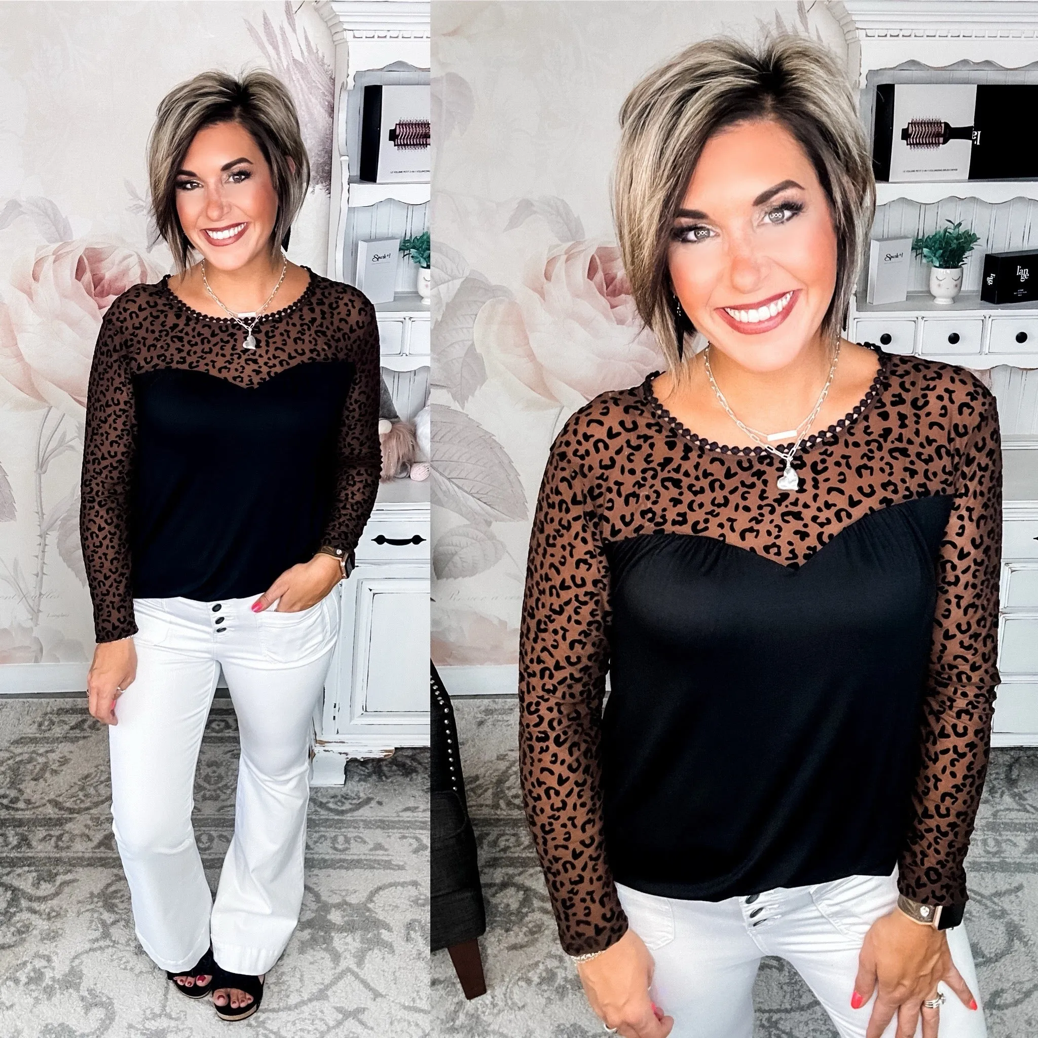 Flirty Chocolate Lace Detail Long Sleeve Top