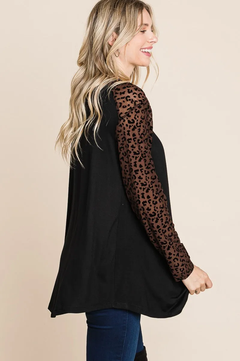 Flirty Chocolate Lace Detail Long Sleeve Top