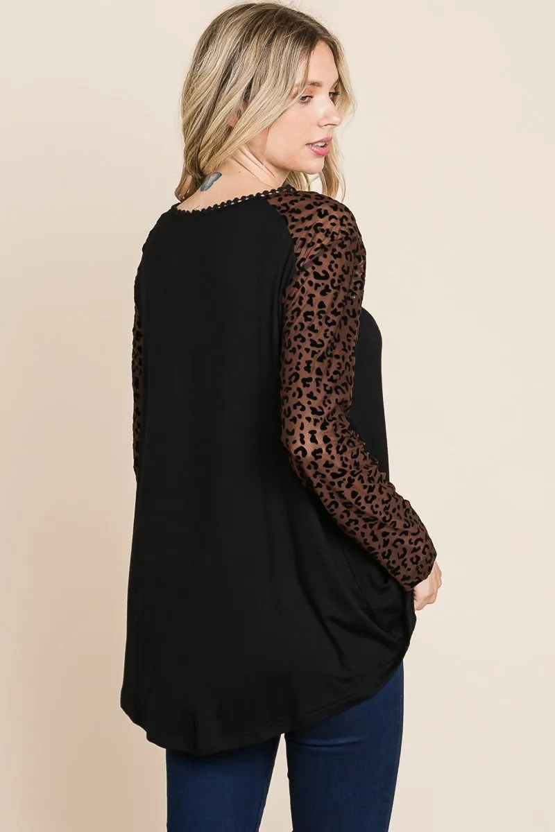 Flirty Chocolate Lace Detail Long Sleeve Top