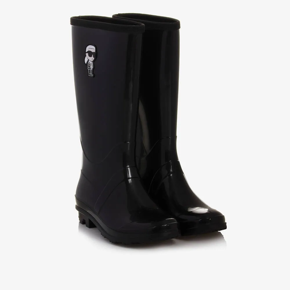 Karl Ikonik Black Rain Boots for Girls