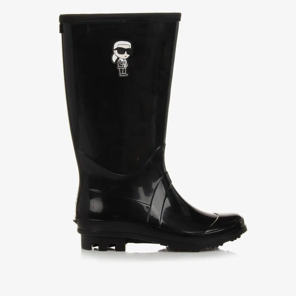 Karl Ikonik Black Rain Boots for Girls