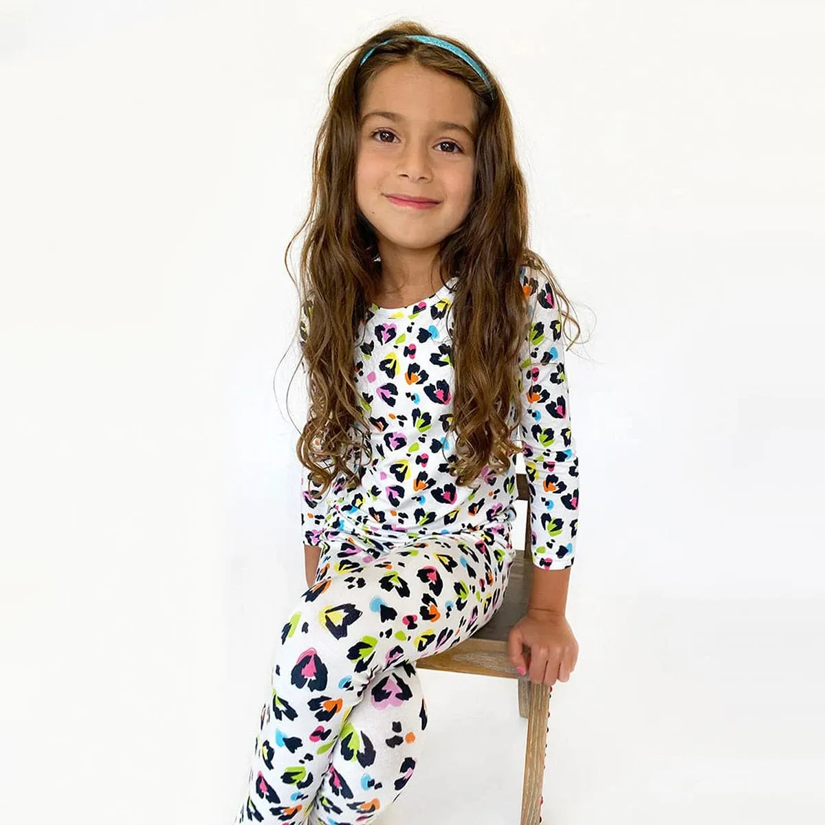 Kids Bamboo Pajamas in Rainbow Leopard design