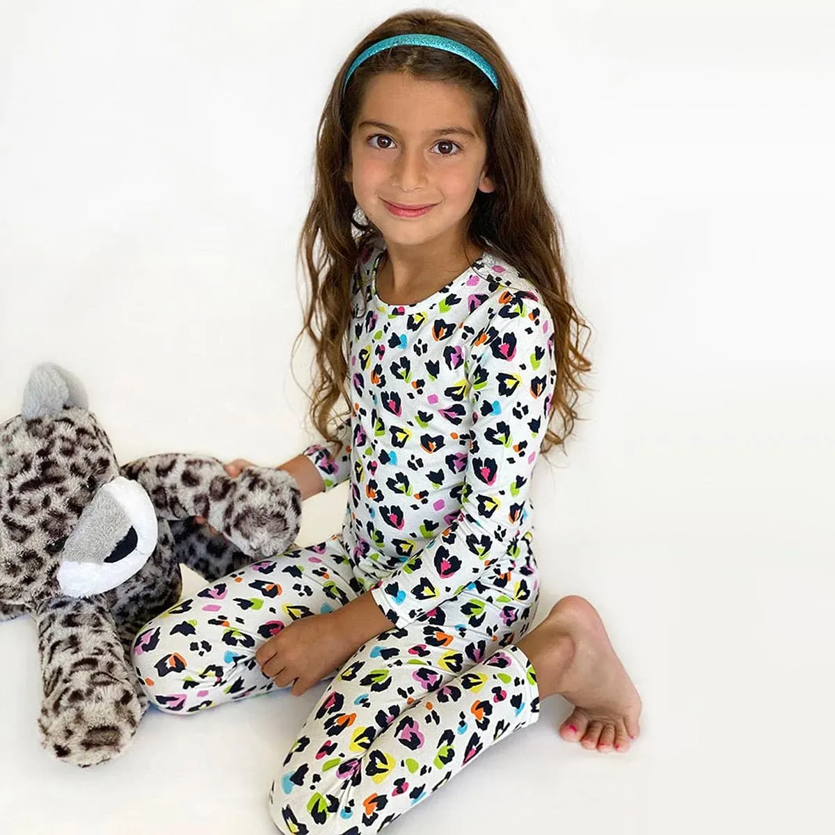 Kids Bamboo Pajamas in Rainbow Leopard design