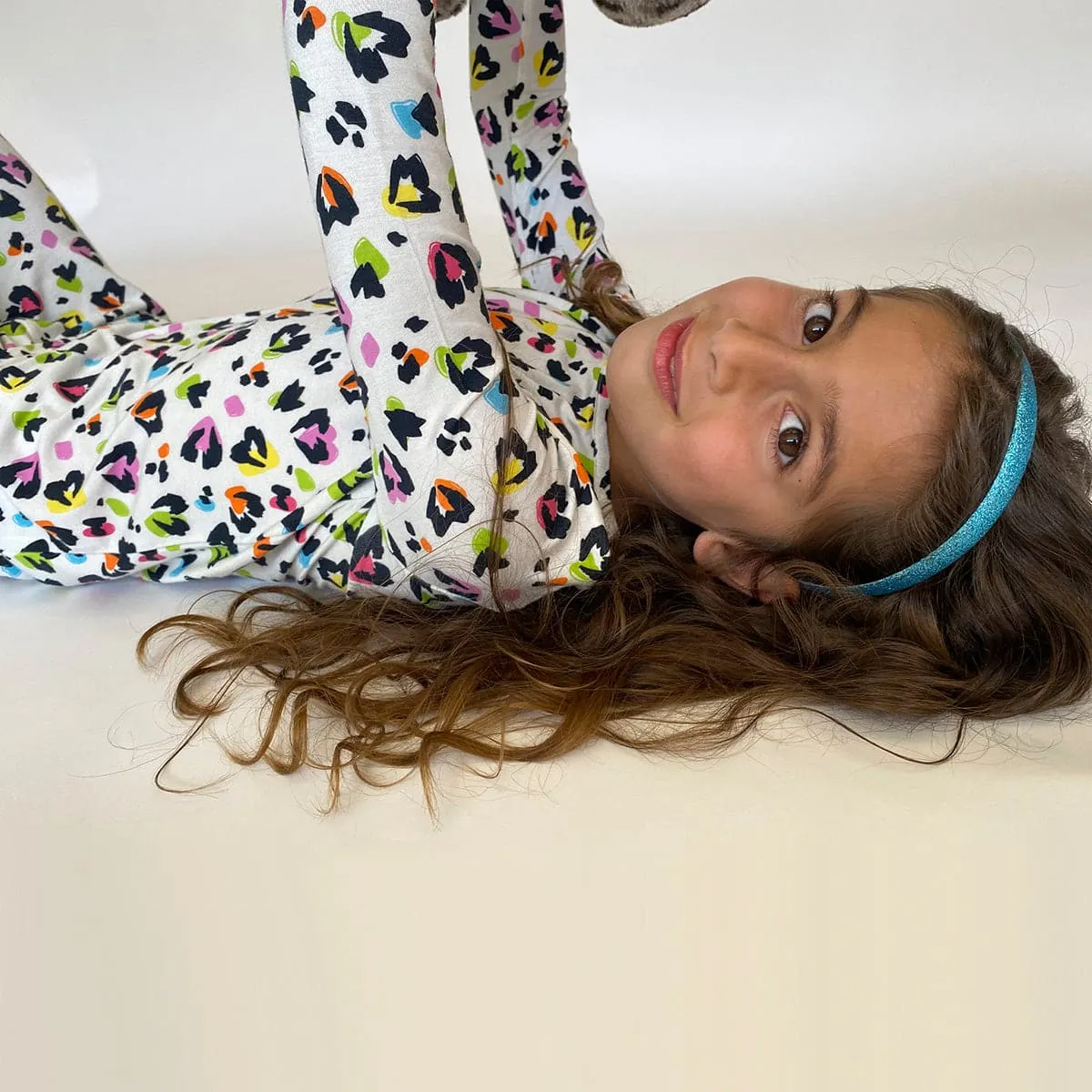 Kids Bamboo Pajamas in Rainbow Leopard design