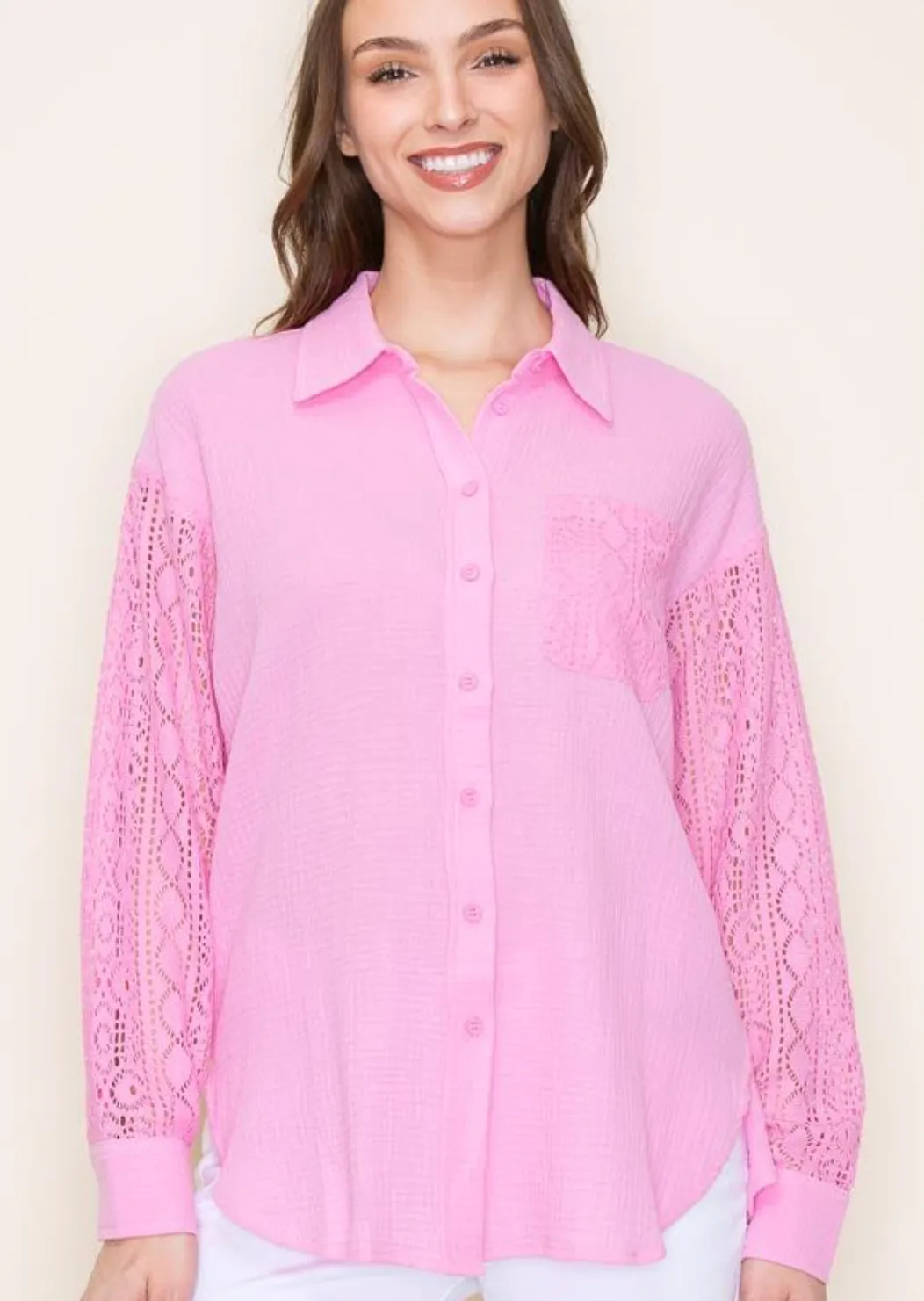 Lace Sleeve Gauze Tops