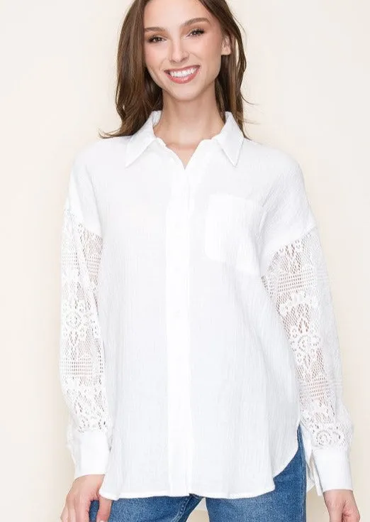 Lace Sleeve Gauze Tops