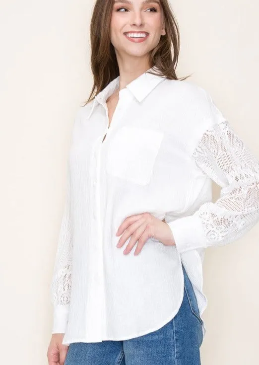 Lace Sleeve Gauze Tops