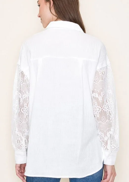 Lace Sleeve Gauze Tops