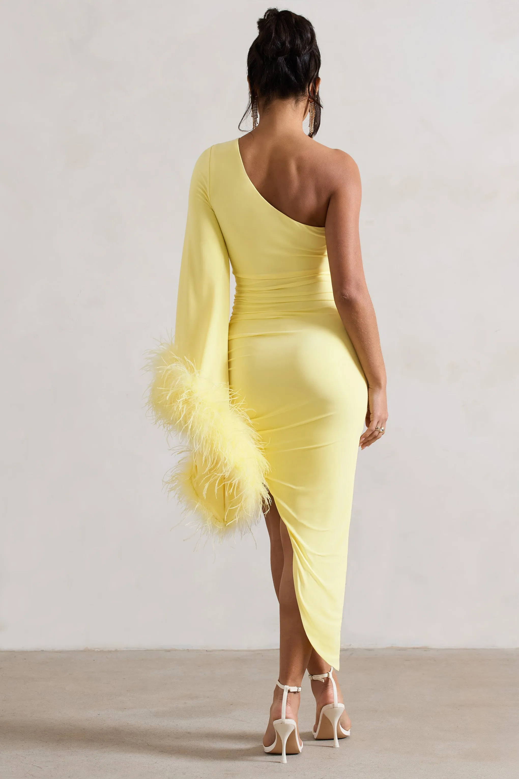 Lemon One-Shoulder Cape Midi Dress