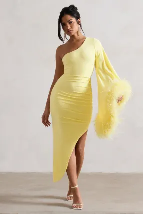 Lemon One-Shoulder Cape Midi Dress