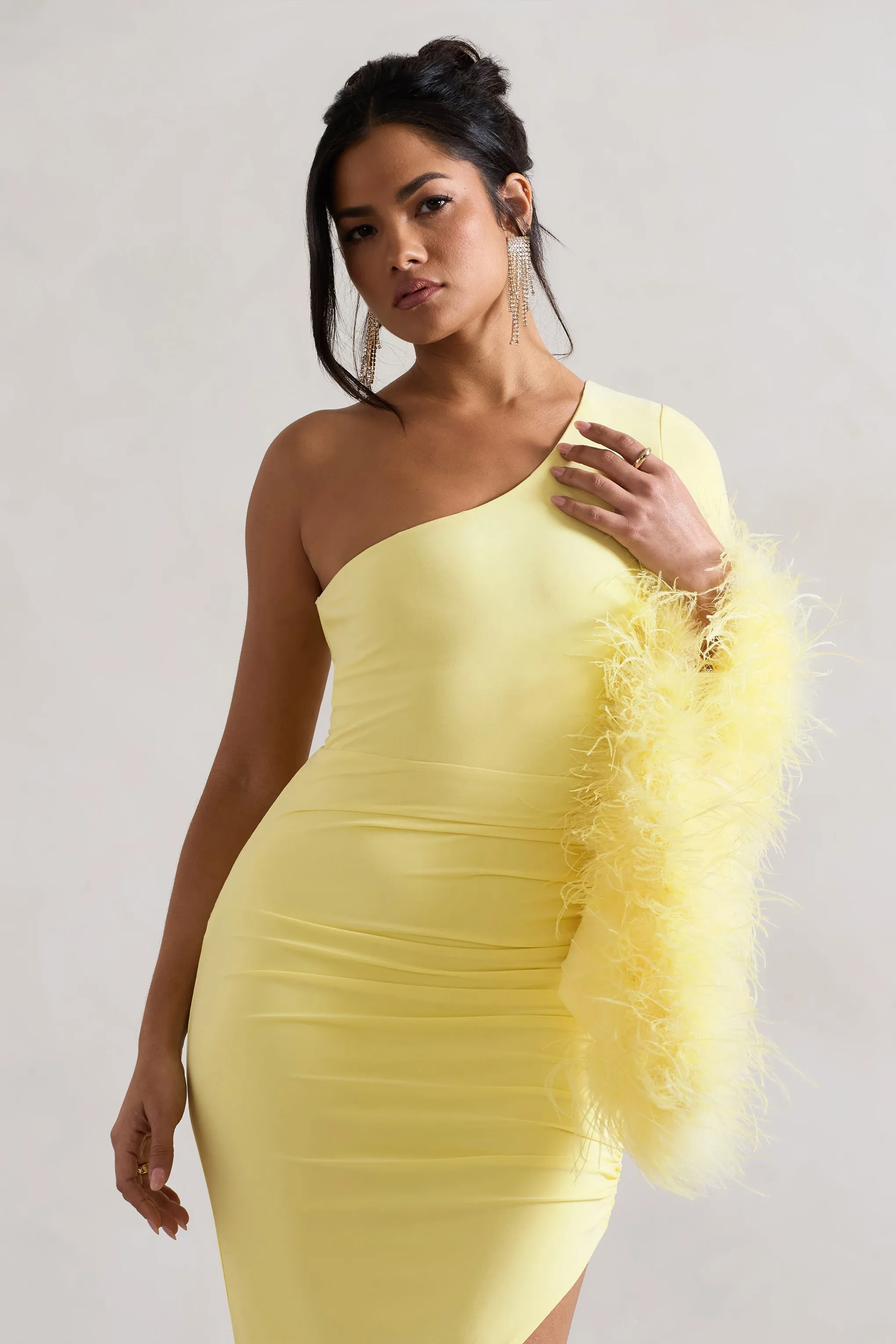 Lemon One-Shoulder Cape Midi Dress