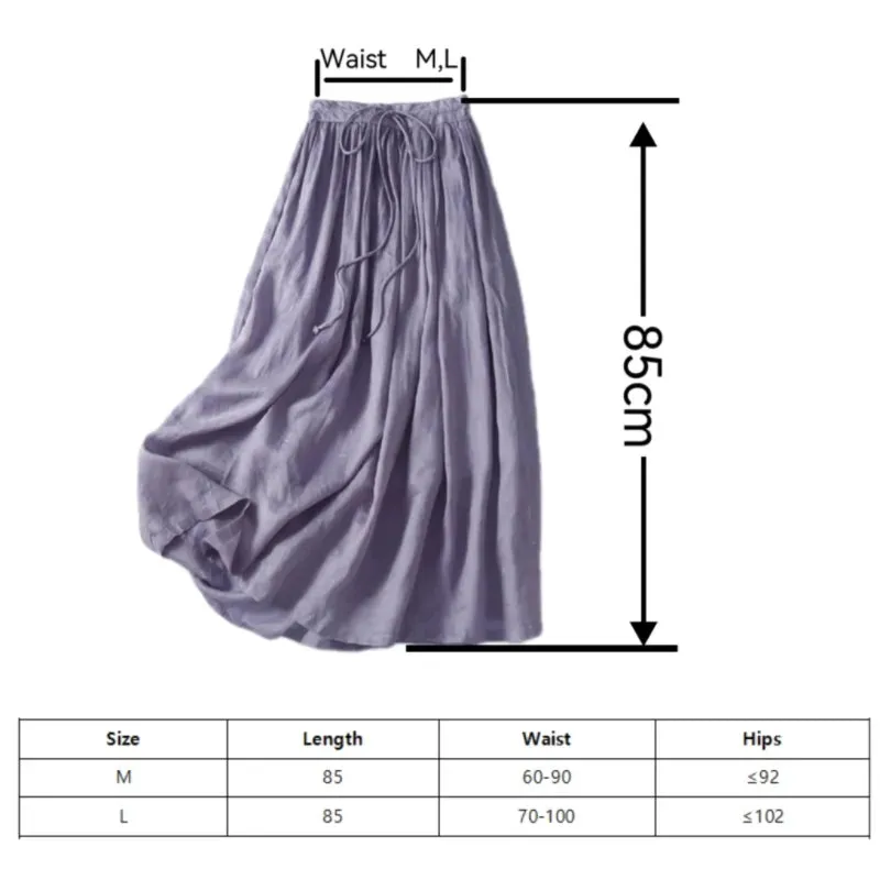 Korean Women's Linen Maxi Skirt with Pockets