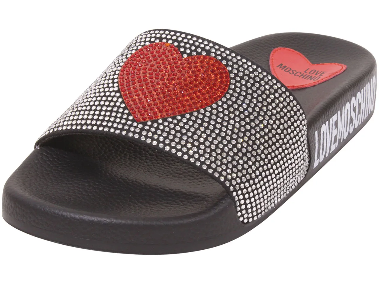 Love Moschino Women's Slides with Rhinestone Heart in Black Size 7