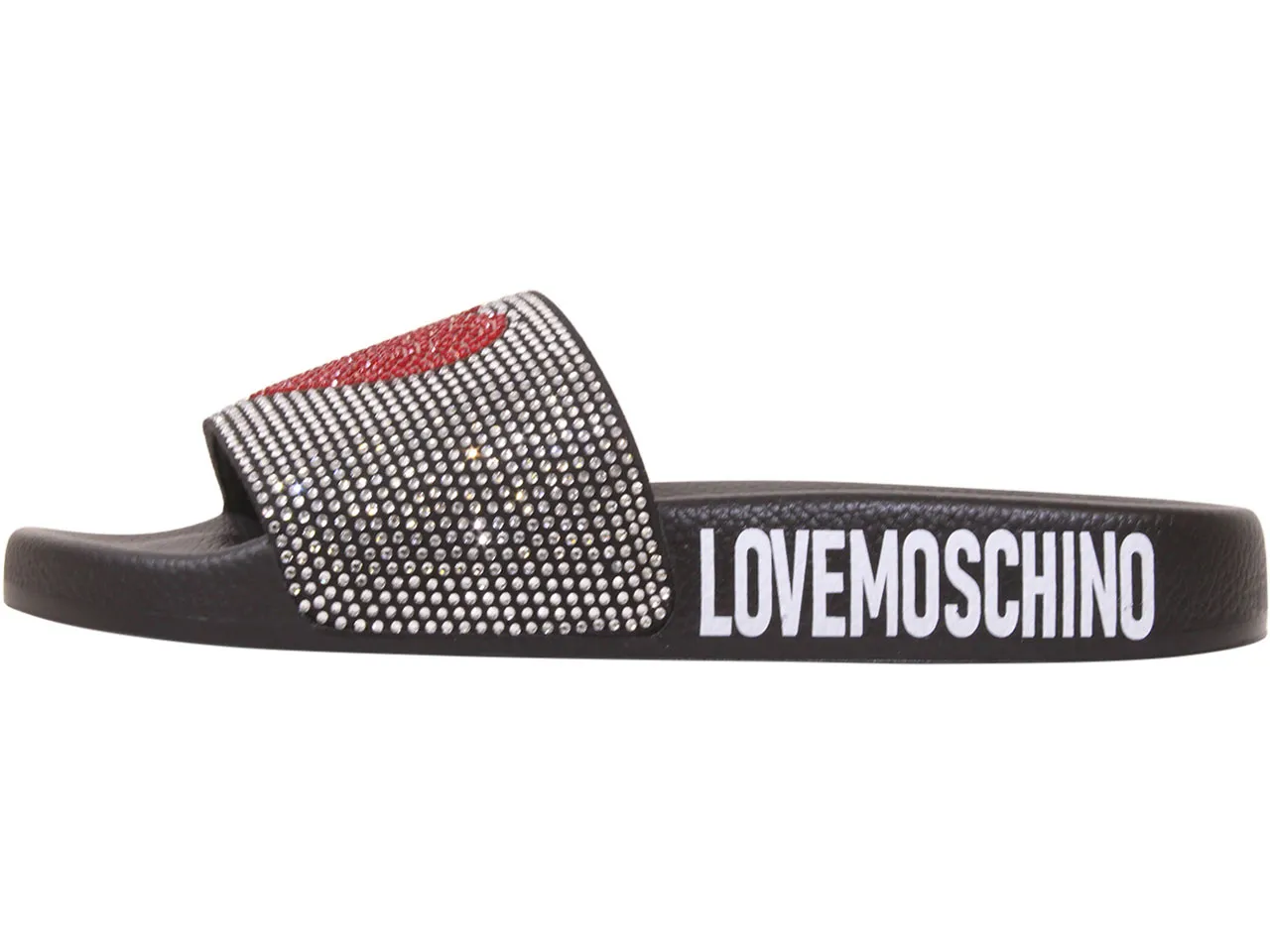 Love Moschino Women's Slides with Rhinestone Heart in Black Size 7