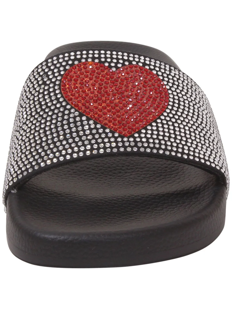 Love Moschino Women's Slides with Rhinestone Heart in Black Size 7