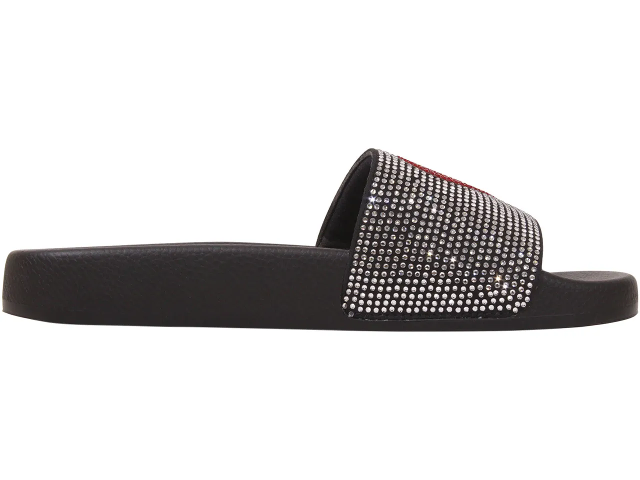 Love Moschino Women's Slides with Rhinestone Heart in Black Size 7