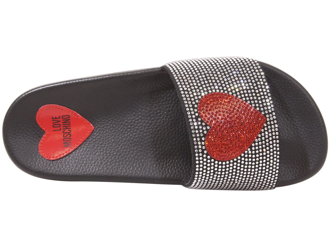 Love Moschino Women's Slides with Rhinestone Heart in Black Size 7