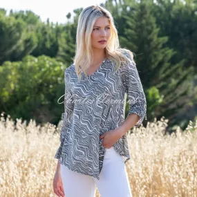 Wave Print Tunic Top Khaki White