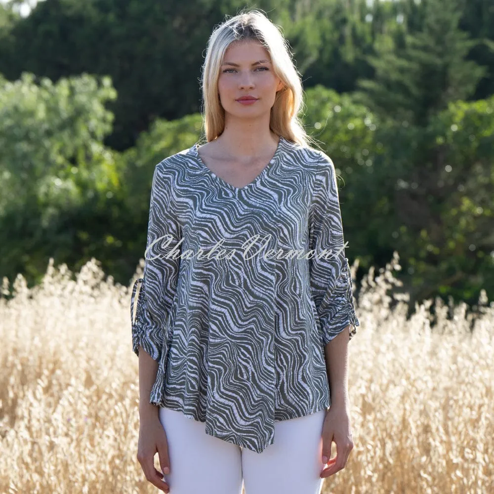 Wave Print Tunic Top Khaki White