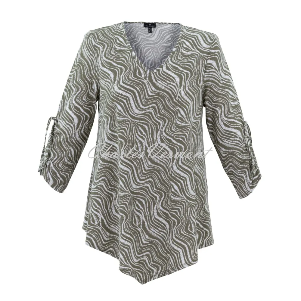 Wave Print Tunic Top Khaki White