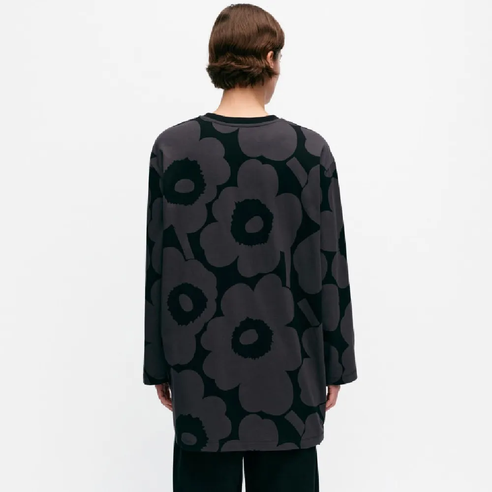 Marimekko Crew Neck Flower Patterns Rib Long Sleeves Cotton Tunics