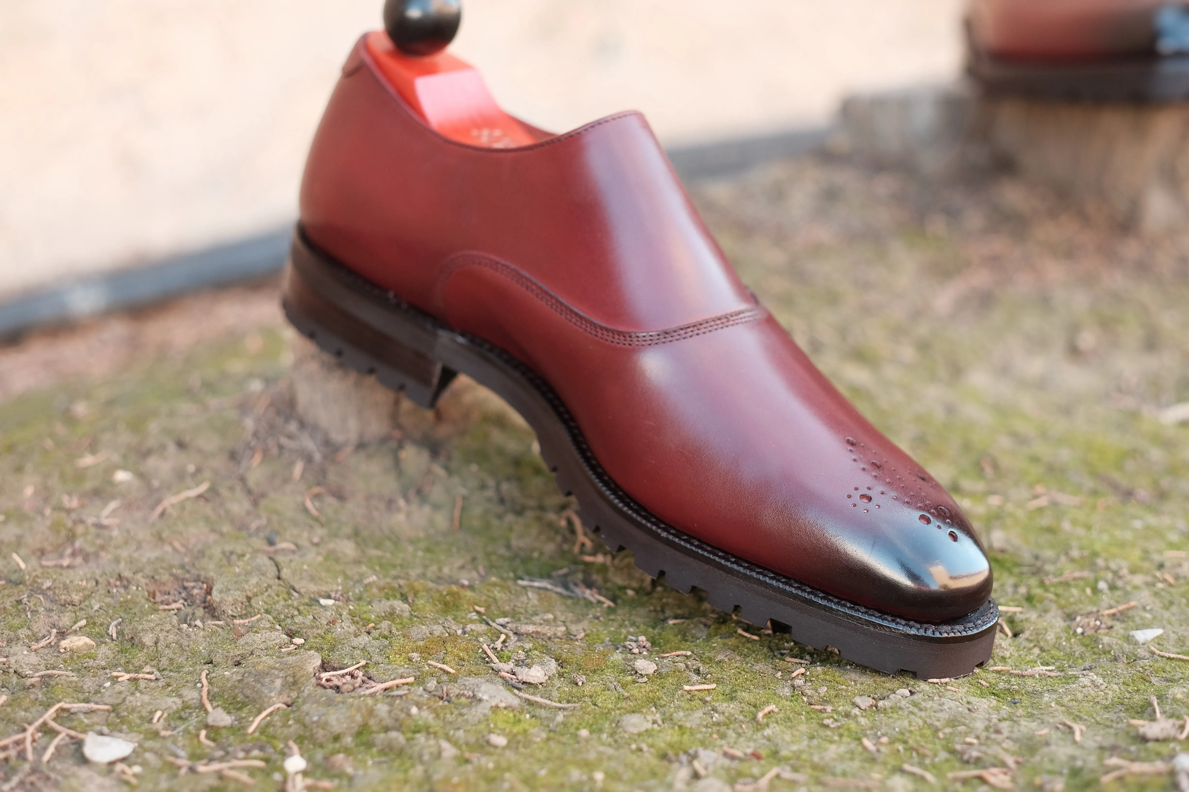 Handcrafted Burgundy Calf Leather Boots with Commando Sole