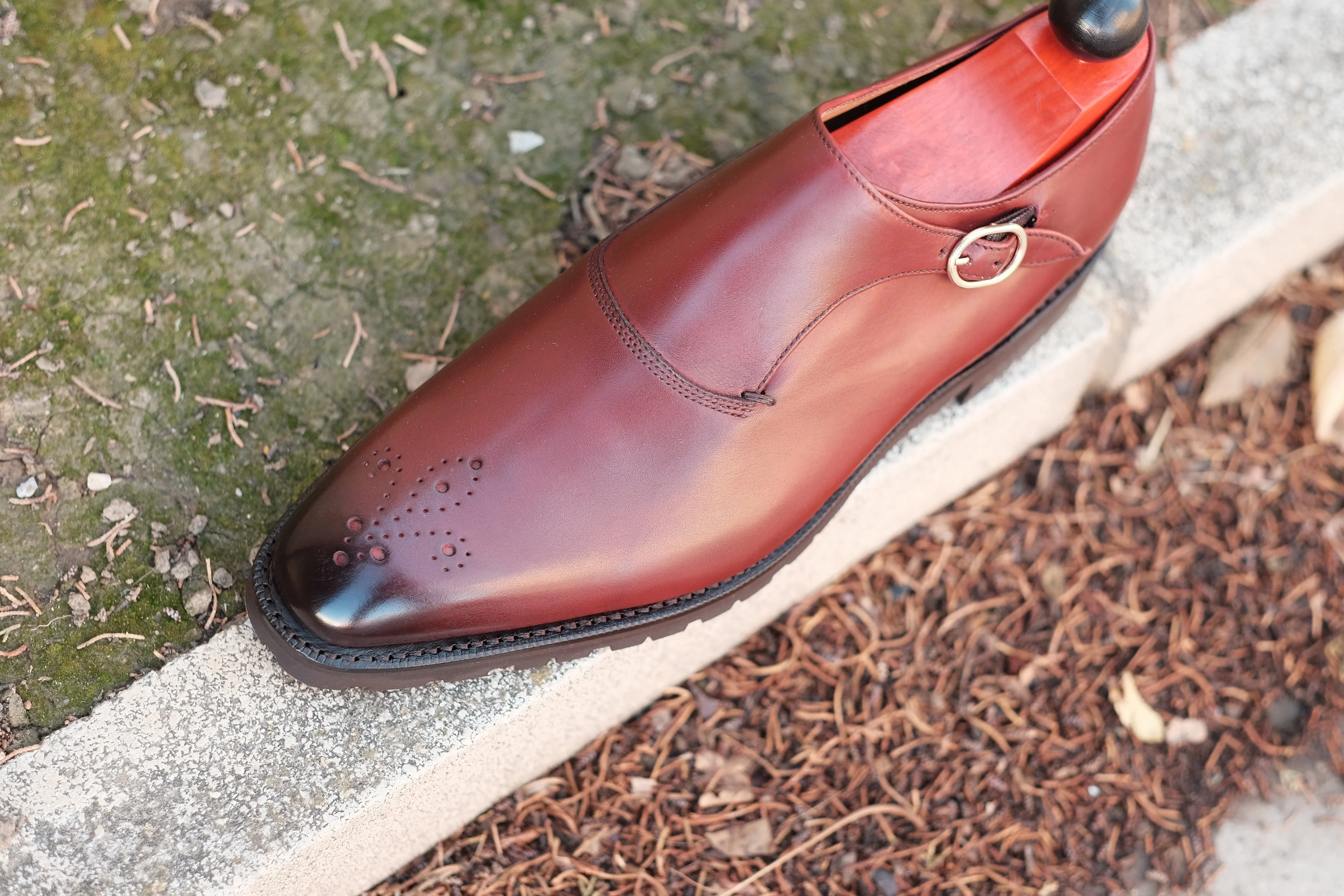 Handcrafted Burgundy Calf Leather Boots with Commando Sole