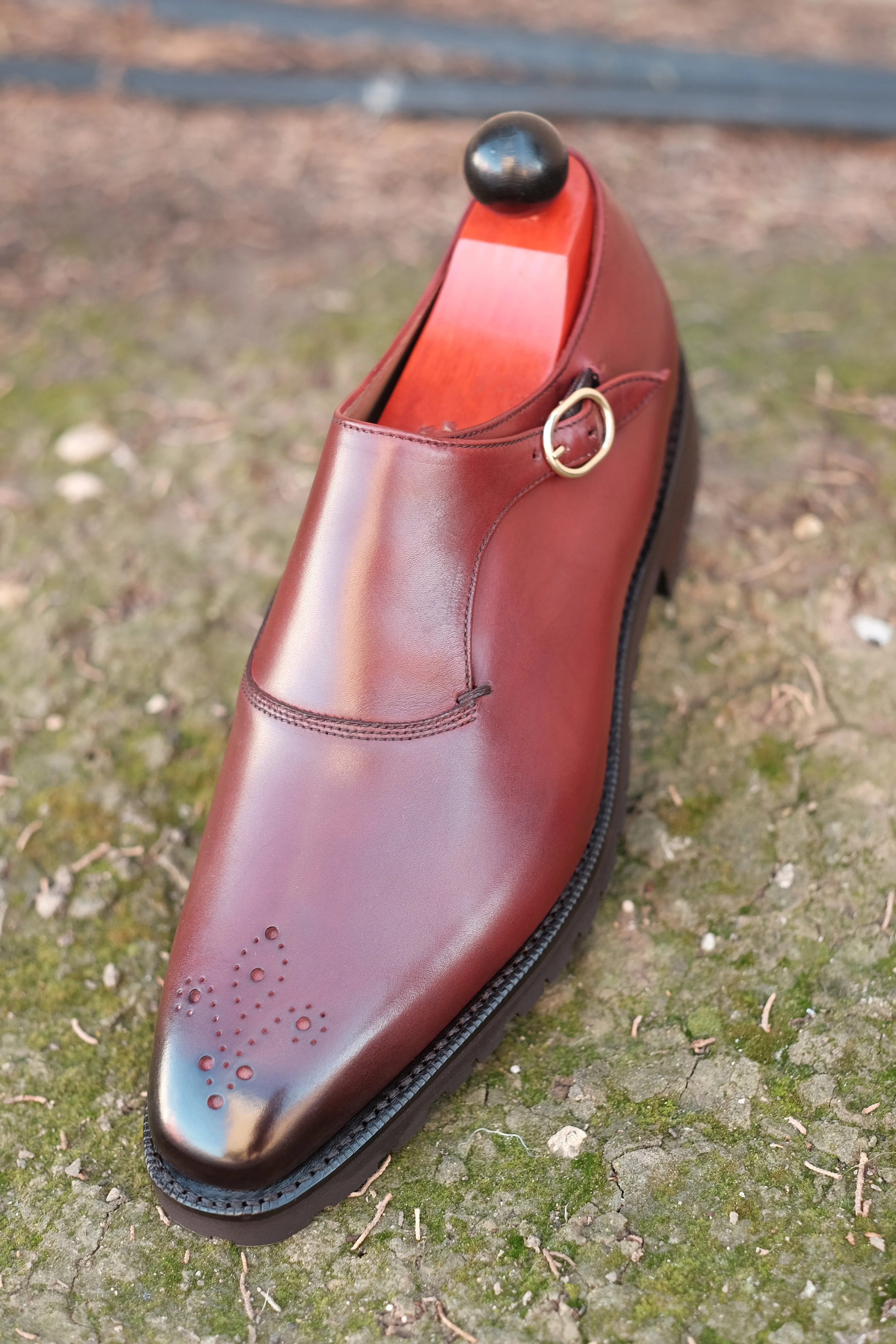 Handcrafted Burgundy Calf Leather Boots with Commando Sole