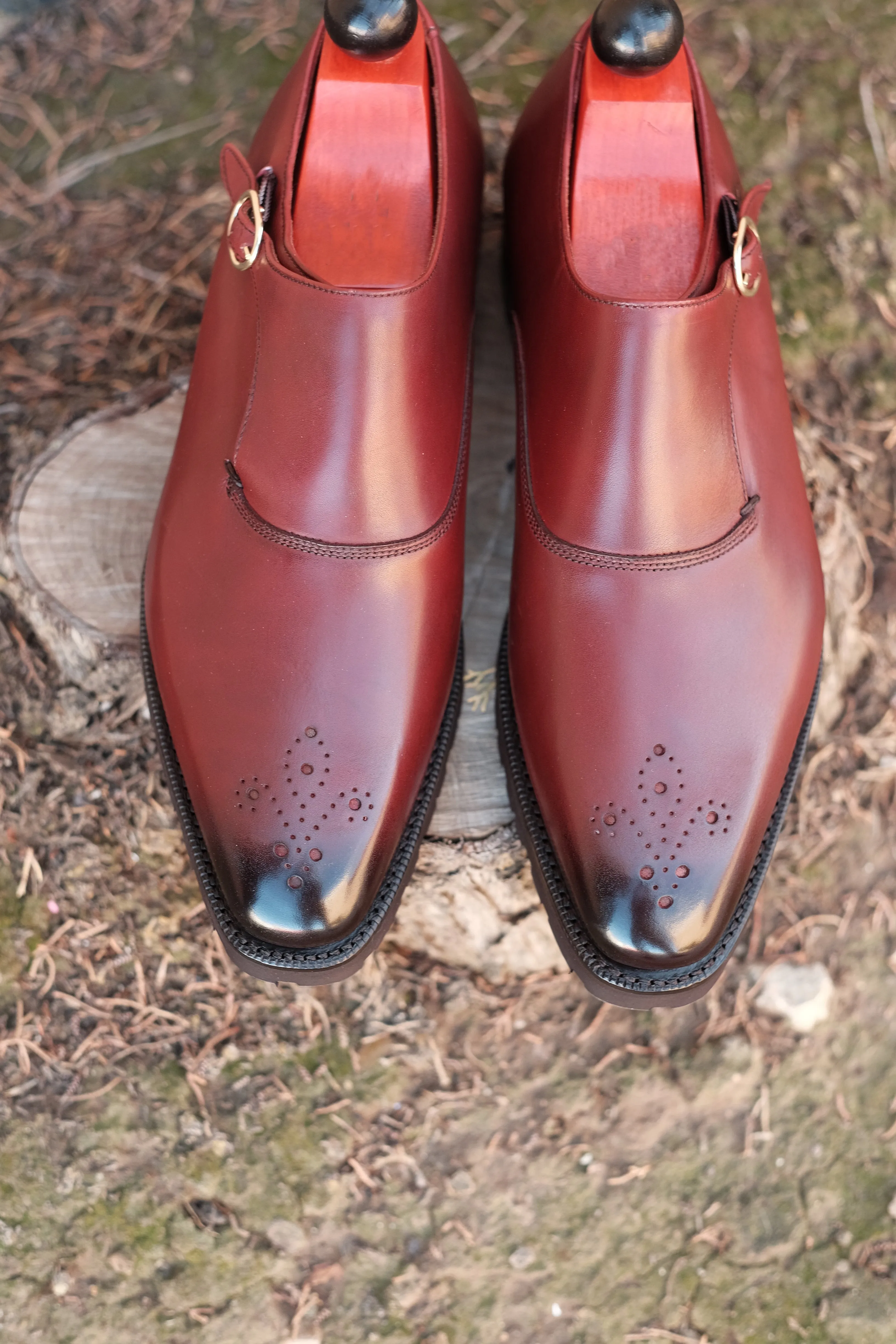 Handcrafted Burgundy Calf Leather Boots with Commando Sole