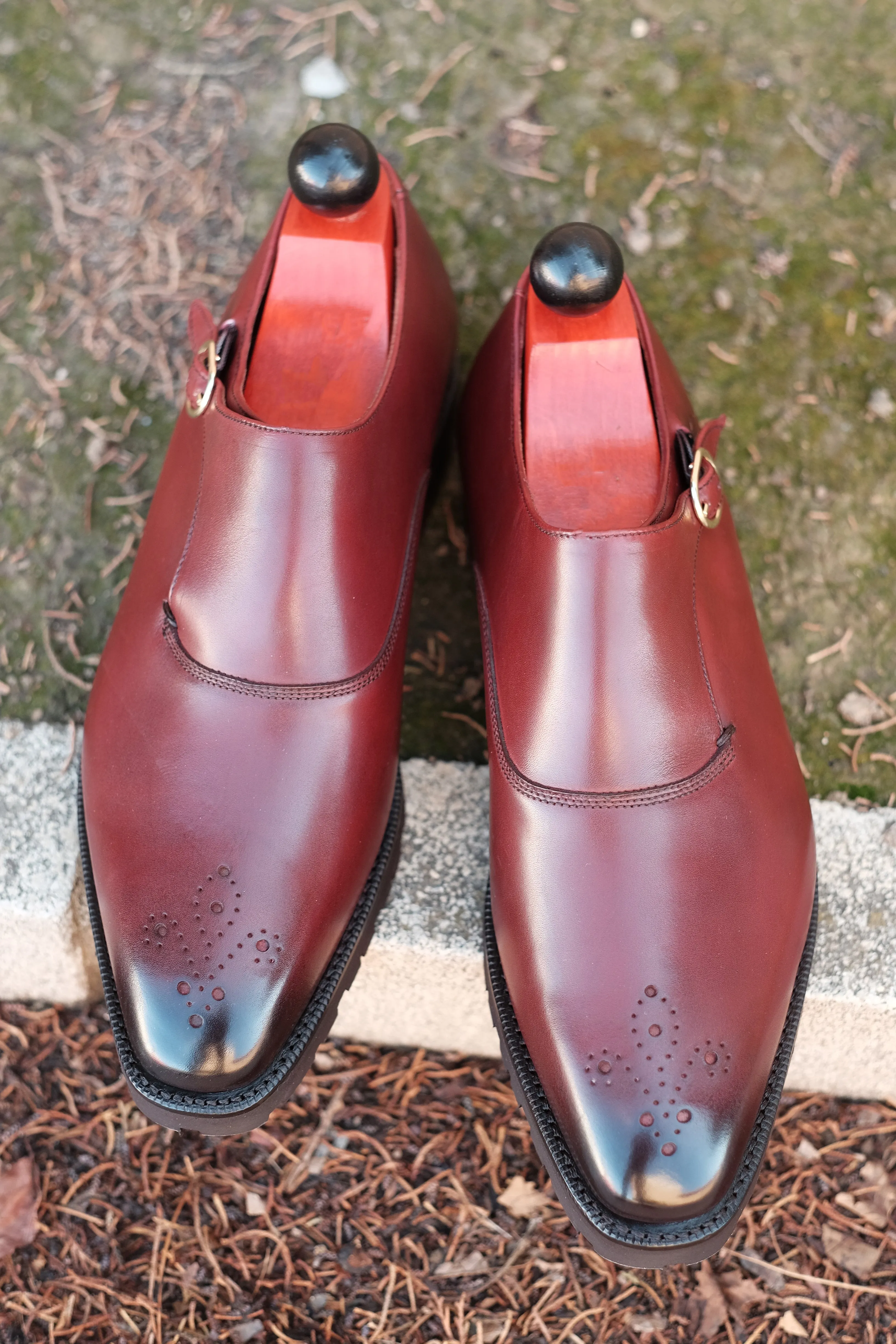 Handcrafted Burgundy Calf Leather Boots with Commando Sole