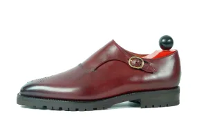 Handcrafted Burgundy Calf Leather Boots with Commando Sole