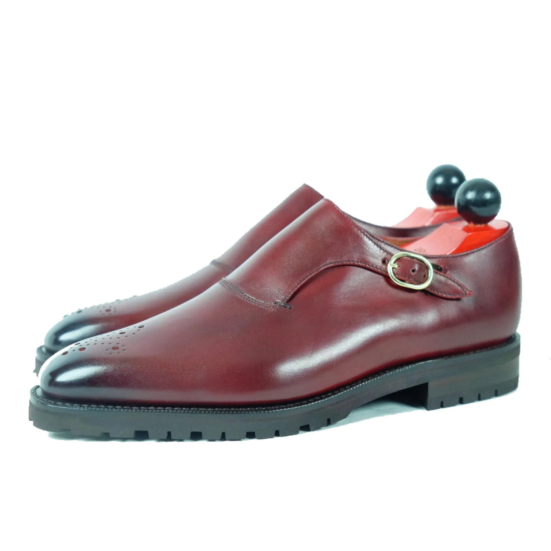 Handcrafted Burgundy Calf Leather Boots with Commando Sole