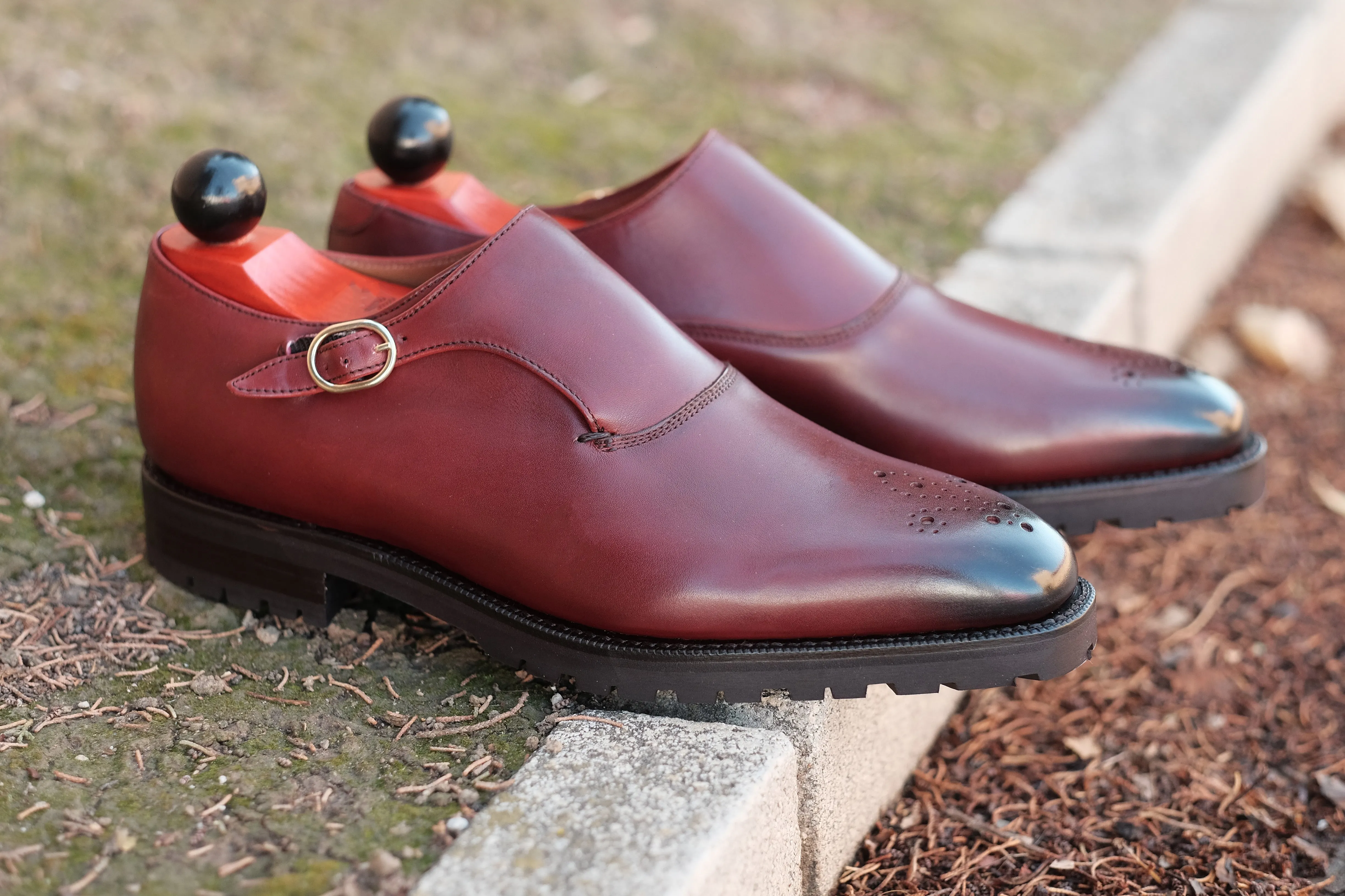 Handcrafted Burgundy Calf Leather Boots with Commando Sole