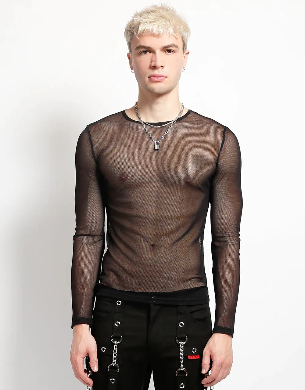 Men's Long Sleeve Black Fishnet