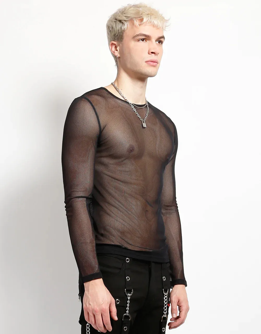 Men's Long Sleeve Black Fishnet