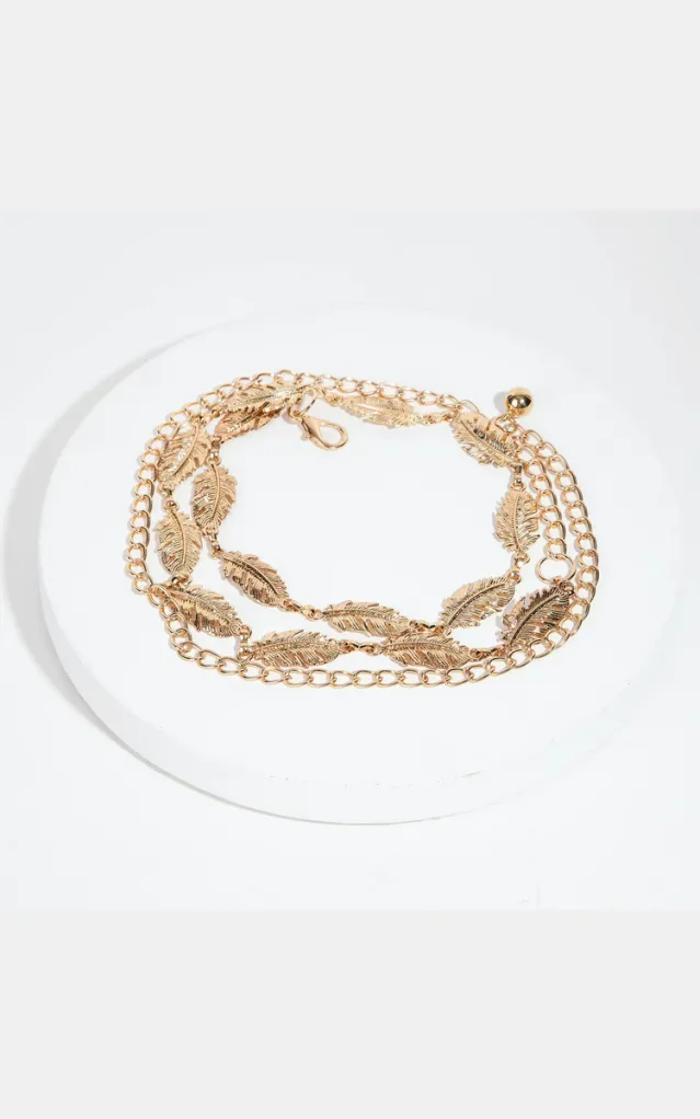 Metallic Leaf Chain Link Belt Rose Marie