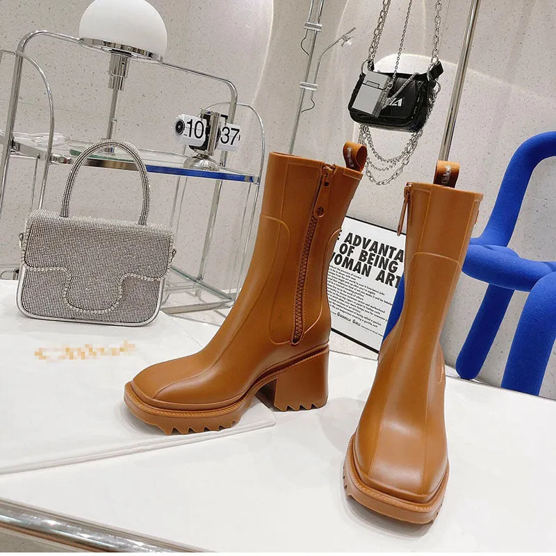 Mid-tube Rain Boots with Thick Soles