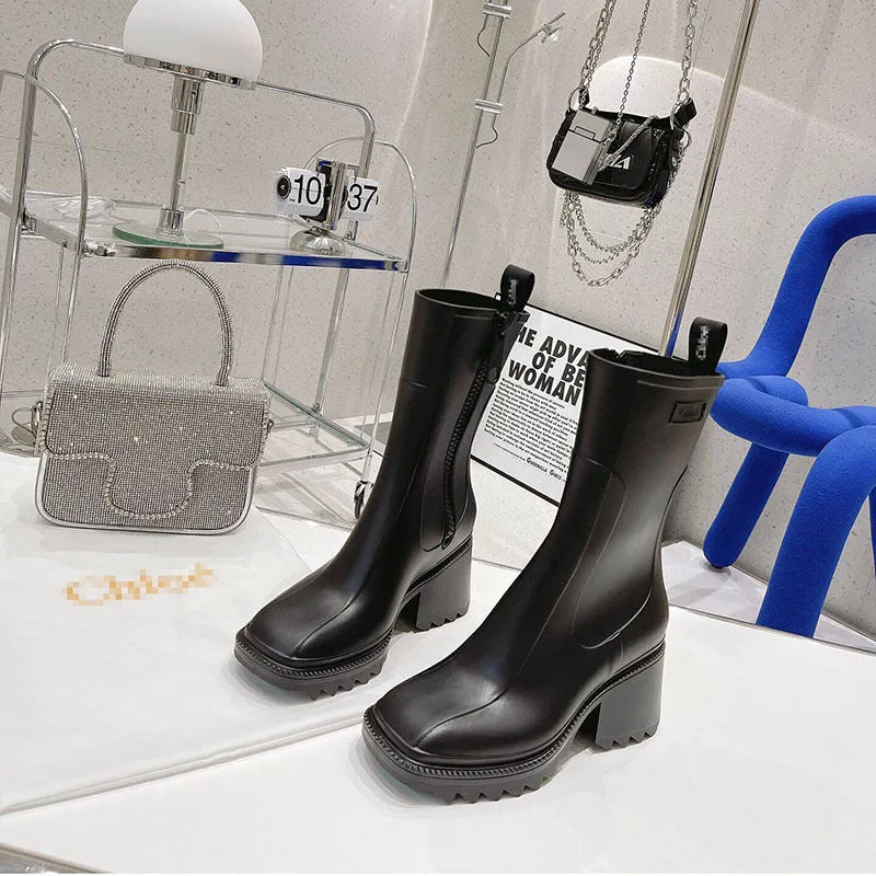 Mid-tube Rain Boots with Thick Soles