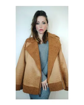 Basic Suede Zip-Up Jacket in Caramel