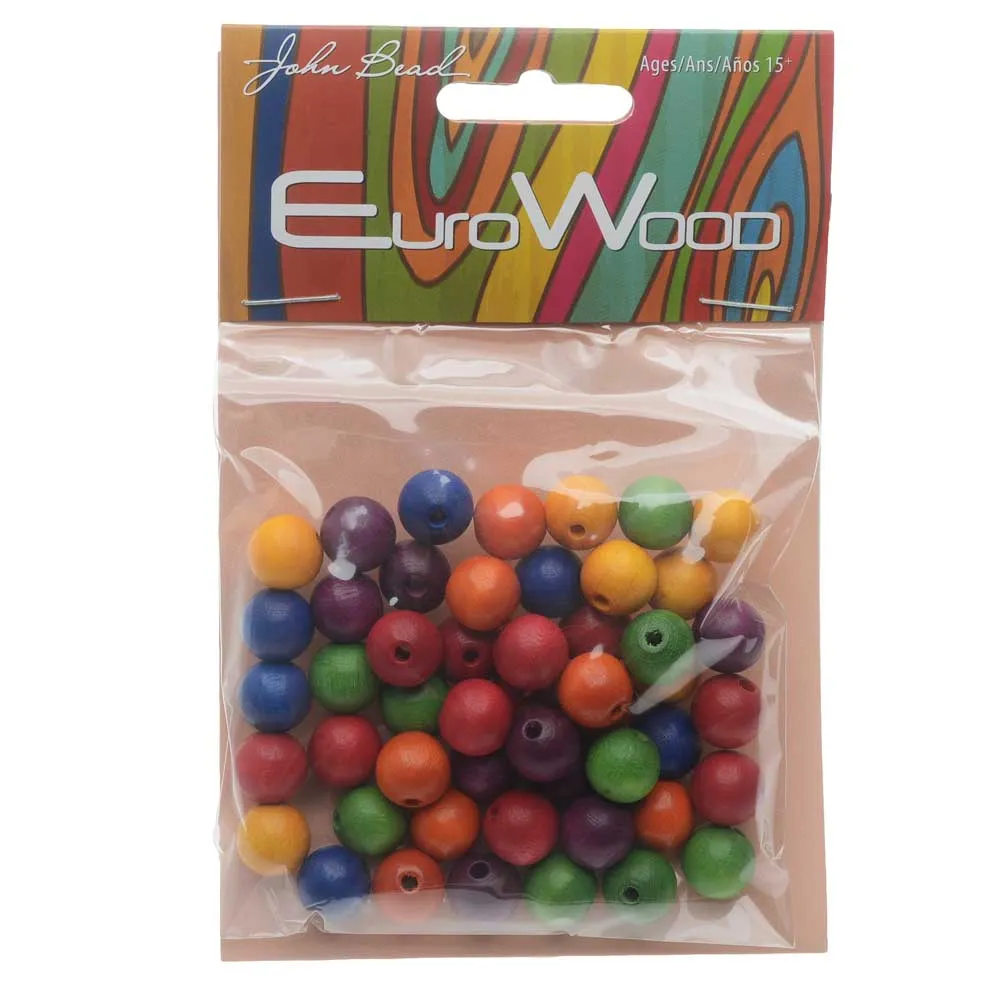 Colorful Round 10mm EuroWood Natural Wood Beads - Pack of 50