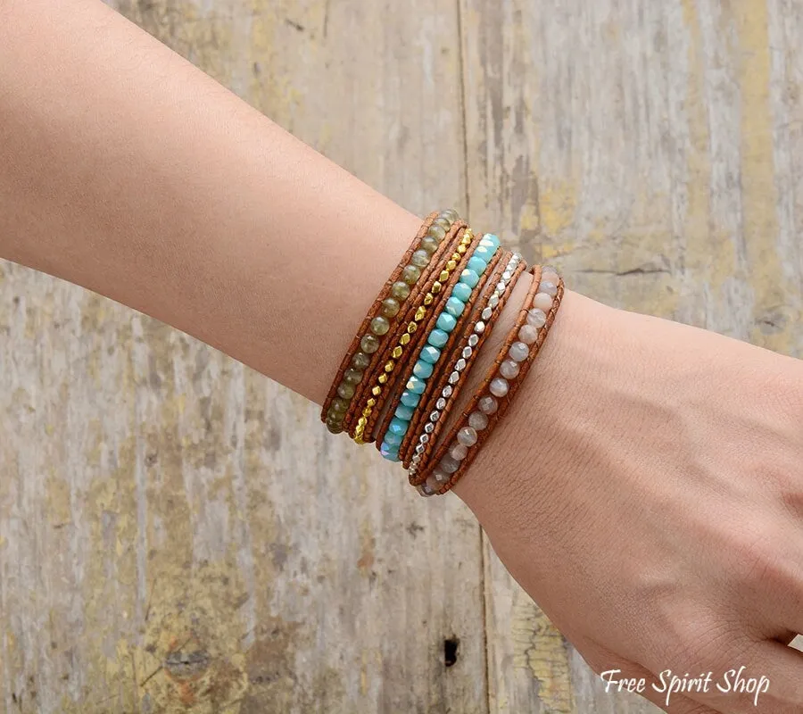 Beaded Wrap Bracelet with Agate and Labradorite Stones