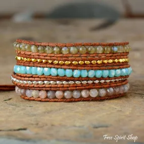 Beaded Wrap Bracelet with Agate and Labradorite Stones