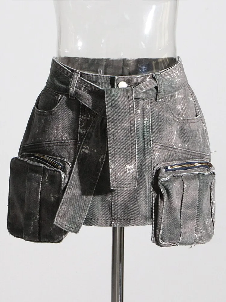 High Waist Camouflage Denim Skirt