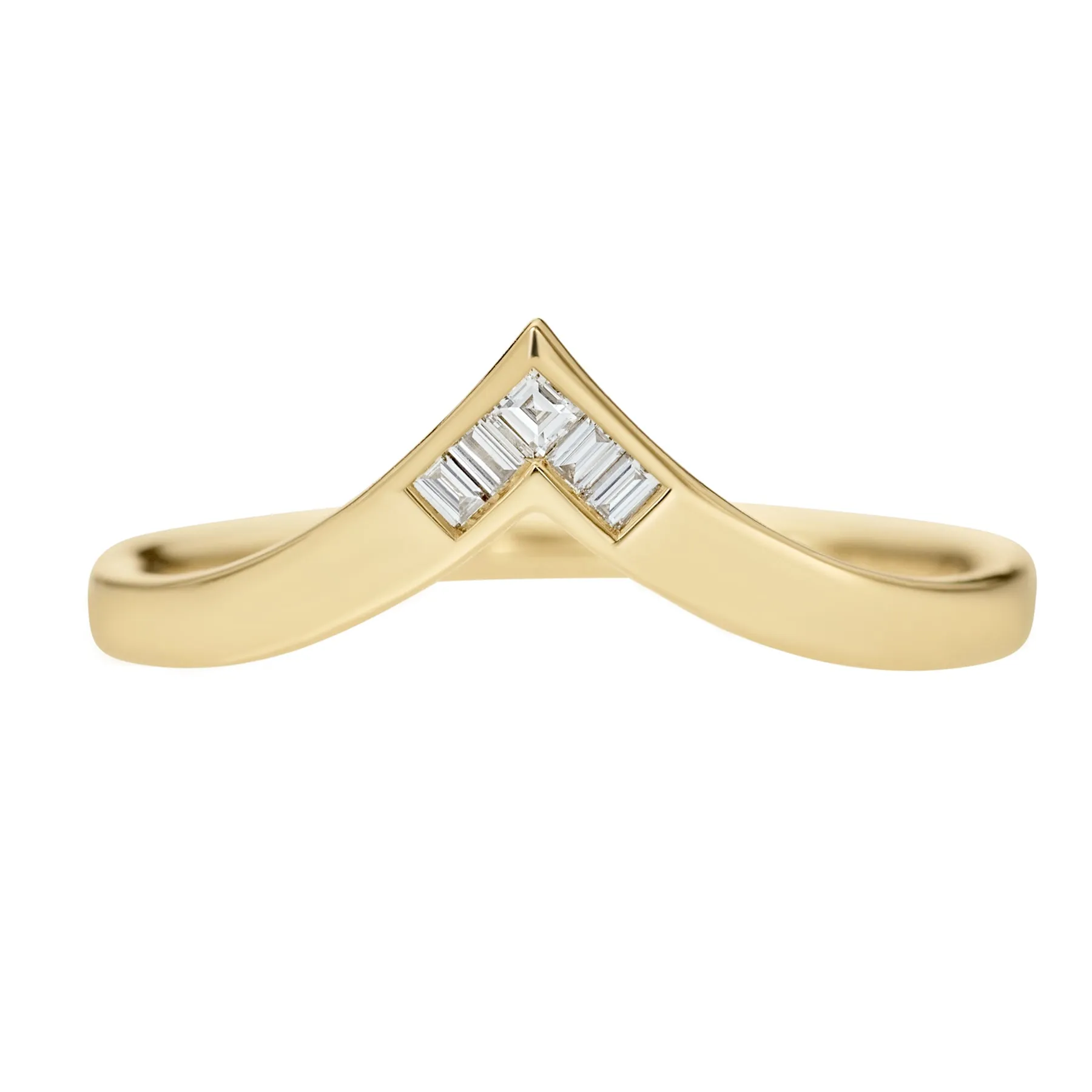 Gold Chevron Wedding Band with Baguette & Carre Diamonds