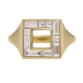 Open Square Baguette & Carre-Cut Diamond Signet Ring