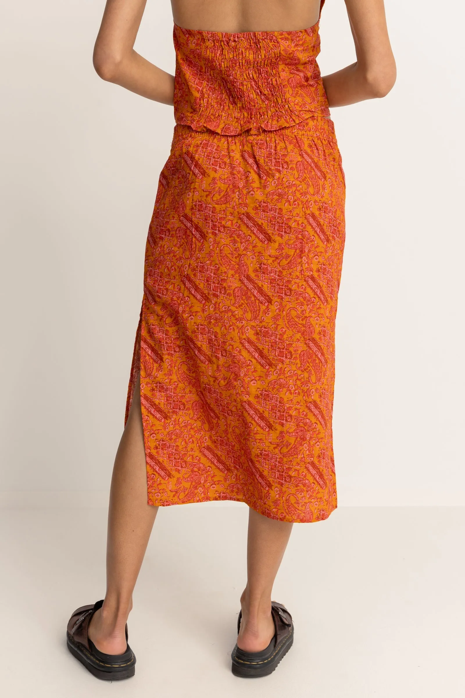 Adia Paisley Midi Skirt in Orange