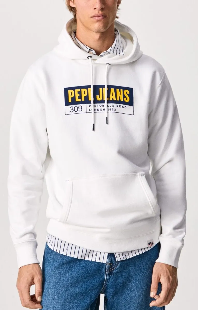 White Pepe Jeans Douglas Logo Hooded Sweatshirts