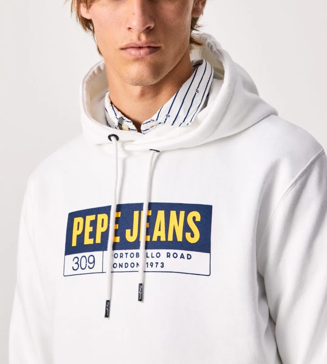 White Pepe Jeans Douglas Logo Hooded Sweatshirts